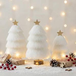 lot 3667 image: Pinkunn Set of 3 Christmas Table Tree Decor White Plush Mini Christmas Tree Tabletop Decorations Centerpieces for Winter Holiday Mantel Fireplace Tabletop Home Decor, 3 Sizes