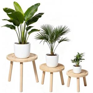 lot 3677 image: Luckybell 3 PCS Wood Plant Stands Indoor, Mini Round Flower Display Single Plant Stand Outdoor for 6-12 Inch Pots, Tall Plant Stand,Step Stool Plant Stool for Large Plants for Balcony, Living Room(Light Brown)