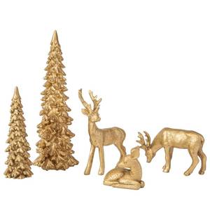 lot 3678 image: DN DECONATION Christmas Reindeer and Tree Decor Set of 5 Gold Xmas Reindeer with Christmas Tree Statues Vintage Resin Woodland Forest Animals Deers for Table Mantle, Indoor Winter Decor