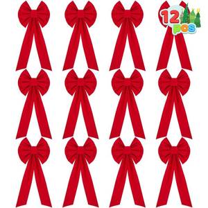 lot 3694 image: JOYIN 12PCS Christmas Red Velvet Bows, Christmas Wreath Bows, 26 Long by 10 Wide Outdoor Decorations for Tree, Indoor Outdoor Holiday Xmas Decorations Ornaments