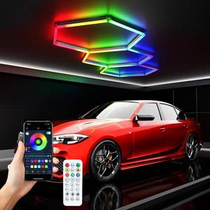 lot 3697 image: RGB Hexagon LED Light Panel 3-Grid  Hexagon Garage Lights  356 Color Modes  Music Sync  Smart App & Remote Control  Gaming Room Garage Bedroom Lighting