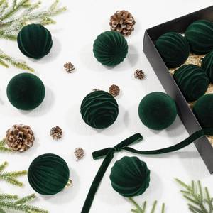 lot 3702 image: Hismir 12 Pcs 3.15 Inch Velvet Christmas Tree Ornaments Bulk Flocked Christmas Balls Plastic Shatterproof Xmas Hanging Ornaments Decorations Set for Tree Garland Wreath (Dark Green)