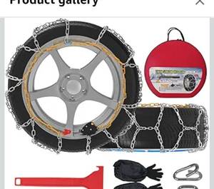 lot 3704 image: Auto-Fixing Snow Chains, 30s Quick Fit Easy Installation Tire-Chains, Portable Reusable High Carbon Steel Anti Slip Tire Chain for Passenger Car, Pickup Trucks and SUV - Set of 2