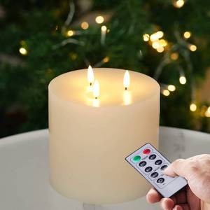 lot 3707 image: Amagic 6x6 Extra Large Flameless Candles with 3 Wicks, Battery Operated Candles with Remote Control and Timers, 6 inch Diameter LED Pillar Candles, Real Wax, Ivory