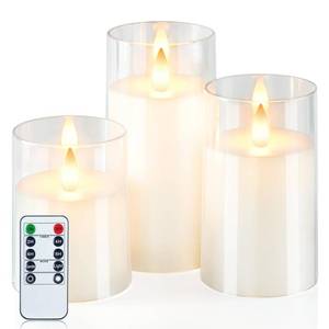 lot 3716 image: Homemory Realistic Flickering Battery Operated Candles, LED Fake Electric Candle with Remote Control and Timer, Flameless Candles for Home, Christmas Decoration, White, Set of 3