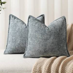 lot 3727 image: DEZENE Pack of 2 Dusty Blue Decorative Throw Pillow Covers 20x20 Cozy Soft Chenille Boho Accent Vintage Farmhouse Square Couch Pillow Covers for Home Decor Bed Sofa Living Room