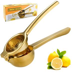 lot 3729 image: SHIKORI Lemon Squeezer, Large Heavy Duty Handhelp Juicer for Lemon, Stainless Steel Hand Press Citrus Juicer, Lime Squeezer Bar Tool, Manual Citrus Press (Gold)