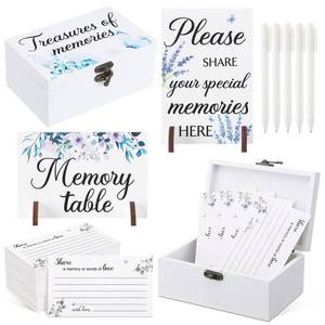 lot 3730 image: Gilprop 112 Pcs Celebration of Life Memory Cards Set Share a Memory Cards with Box 2 Wood Sign with 4 Hold and 5 Pens, Sympathy Memorial Gifts Funeral Keepsake Decorations (Butterfly)