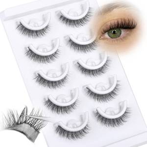lot 3733 image: Natural Self Adhesive Lashes Cat Eye Lashes Wispy Self Adhesive Eyelashes C-curly Reusable Pre Glued Lashes Natural Look No Glue Needed False Eyelashes 8-11MM 5 Pairs by Lvmixwig