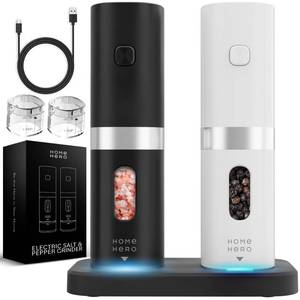 lot 3744 image: Home Hero Electric Salt and Pepper Grinder Set - Automatic Salt and Pepper Grinder Set Rechargeable. Electronic Salt and Pepper Shakers with LED Light, Electric Pepper Grinder & Salt Grinder, Set of 2