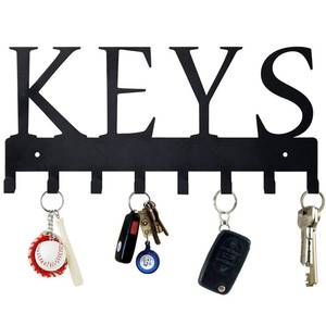 lot 3748 image: HappyHapi Key Holder Wall Mount, Metal Key Holder for Wall Decorative with 8 Key Hooks, Key Organizer Rack Hanger for Home, Entryway, Front Door, Hallway, Office, Matte Black, 11.44.90.6