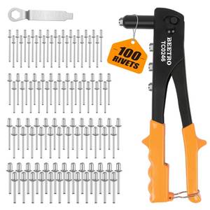 lot 3754 image: BEETRO Heavy Duty Hand Riveter, Rivet Gun, 332-18-532-316, 4 Nosepieces Set Includes 100pcs Rivets, Durable and Suitable for Metal, Plastic and Leather