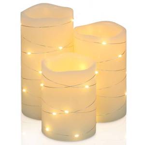 lot 3760 image: H-BLOSSOM Flickering Flameless Candles Ivory Real Wax Pillar with Embedded String Lights LED Candles Battery Operated with Cycling 5H Timer Set of 3 (3 x 456) (Ivory)