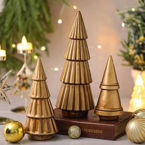 lot 3761 image: Pinkunn 3 Pcs Neutral Christmas Tree Figurines,Minimalism Resin Christmas Tree Ornament Tabletop,Modern Matte Xmas Trees Table Centerpiece for Home Winter Mantel Indoor Holiday Decoration (Gold)
