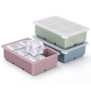 lot 3767 image: Excnorm Silicone Ice Cube Trays 3 Pack - Large Size Silicone Ice Cube Molds with Leak Proof Removable Lid Square Ice Cube Tray And BPA Free for Cocktail,Whiskey, Stackable Flexible Ice
