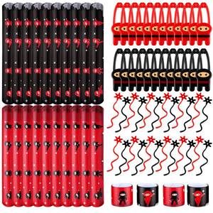 lot 3777 image: Jiuguva 72 Pcs Ninja Party Favors Karate Birthday Party Supplies Include 24 Warrior Slap Bracelets 24 Stretchy Flying Ninjas and 24 Stars Slingshots for Samurai Decorations