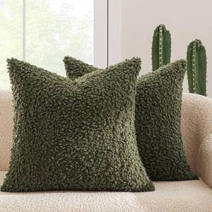 lot 3787 image: MIULEE Pack of 2 Throw Pillow Covers 18x18 Inch Olive Green Faux Fur Decorative Sherpa Spring Pillow Covers Fuzzy Accent Soft Sheepskin Fleece Cushion Cases for Boho Home Decor Couch Living Room Bed