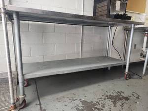 lot 6526 image: Commercial Metal Prep Table with Wheels