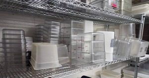 lot 6546 image: Bulk Lot of Commercial Food Storage Containers - RACK NOT INCLUDED