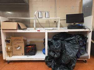 lot 7019 image: Assorted Lot W White Rolling Cabinet, Samsung Computer, Tarps and More