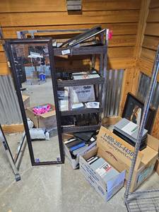 lot 7102 image: Bulk Lot W Ampex Professional Video Tapes, Memorabilia, Full Body Mirror, Shelving Unit and More