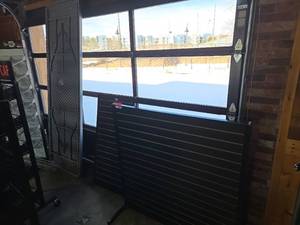 lot 7115 image: 8ft Folding Table W Commercial Shelving Unit