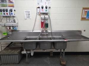 lot 7138 image: Eagle Stainless Steel 3-Compartment Sink W Signet Chemical Dispenser