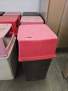 lot 7153 image: (3) Trash Cans With Double Sided Opening Lids