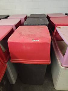 lot 7155 image: (3) Trash Cans With Double Sided Opening Lids