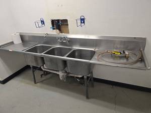 lot 7159 image: Eagle Commercial Triple Basin Stainless Steel Sink