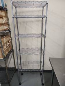 lot 6598 image: 5-Tier Chrome Wire Shelving Unit with Wheels