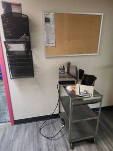 lot 6631 image: Assorted Lot W Rolling Cart, Lasko Super Fan, Wall File Organizer, and More