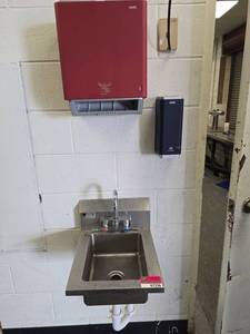 lot 7336 image: Assorted Lot W Elkay Stainless Steel Sink and Cintas Paper TowelSoap Dispensers