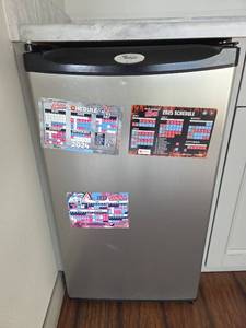 lot 9028 image: Assorted Lot W Mini Fridge and Wall Decorations