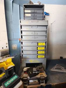 lot 2554 image: Kimball Midwest Hardware Storage Cabinet with Contents