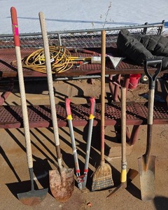 lot 2625 image: Garden Tool Collection Including Shovels, Pick Axe and More