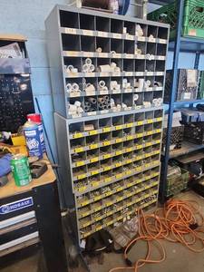 lot 2638 image: Industrial Parts Storage Cabinet Set with PVC Fittings and Wire Spools