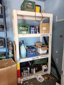 lot 2640 image: Contents of Shelf Including Shelf, DeWalt DC012 Worksite Radio, and More