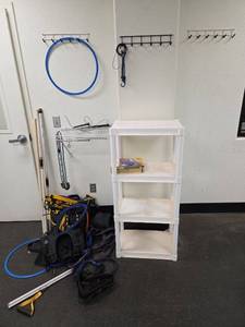 lot 2725 image: Lot of Training Equipment Including a Weight Vest, Shelving, Agility Ladder, and More