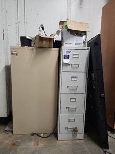 lot 2784 image: Assorted Lot W Storage Cabinets, 12 Electric Skillet, Roku TV and More