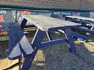lot 6697 image: 6ft Blue Wooden Picnic Table