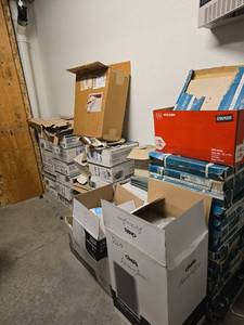 lot 6706 image: Assorted Lot of Tile Back Splash, Cintas Trash Can, and More