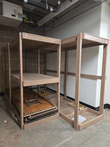 lot 6707 image: Custom Built Storage Racks with (4) Folding Tables