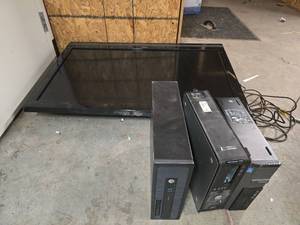 lot 6708 image: Assorted Lot W (3) SFF Desktop Computers and (1) 46 NEC TV