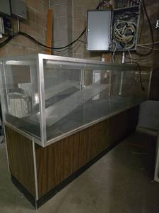 lot 6724 image: 7ft Commercial Glass Display Case with Wood Base