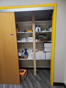 lot 6762 image: Contents of Closet Including Evolis Badgy ID Card Printer (Model Badgy100), Office Paper Supplies, and More