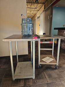 lot 9040 image: Stainless Steel Commercial Prep Tables - Set of 2