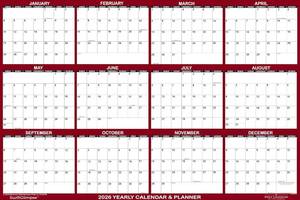 lot 151809 image: 36 x 54 SwiftGlimpse 2026 Wall Calendar Erasable Large Wet & Dry Erase Laminated 12 Month Annual Yearly Wall Planner, Horizontal, Maroon