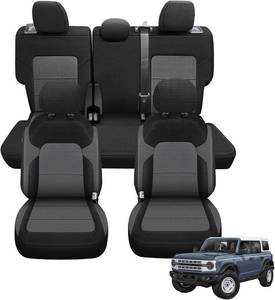 lot 151812 image: Retails for $160 Front & Rear Seat Cover Compatible with 2021-2025 Ford Bronco 4 Door, Neoprene & Foam Padded Water Resistant Driver & Passenger Seat Cover