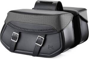 lot 151825 image: KEMIMOTO Synthetic Leather Motorcycle Saddlebags Universal Motorcycle Throw Over Saddle Bags Compatible with Sportster Dyna Softail Touring Models Vstar Shadow Wide Glide Black